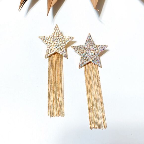 Gold star tassel drop earrings #273 - Picture 2 of 5